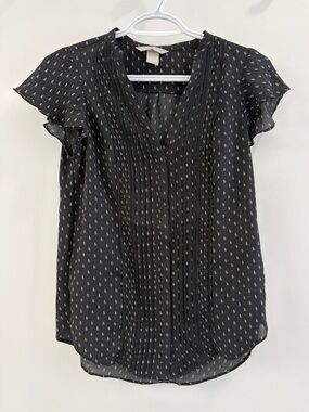 Women’s Black Pleated Flutter Sleeve Blouse - Size 2